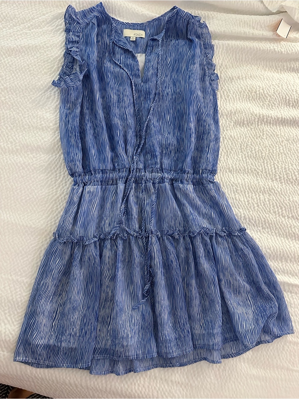 Pinch Blue Striped Casual Tiered Girls' Dress